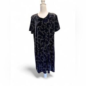 VintageVelvet Black Dress Metallic Silver Leaf Vine Design